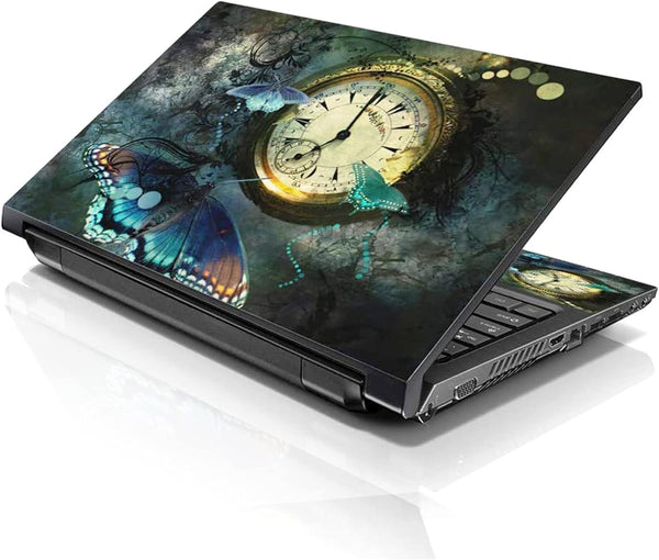 Laptop Notebook Skin Decal with 2 Matching Wrist Pads - Clock Butterfly