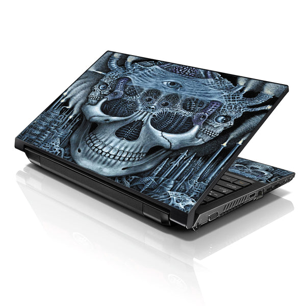 Laptop Notebook Skin Decal with 2 Matching Wrist Pads - Blue Skull