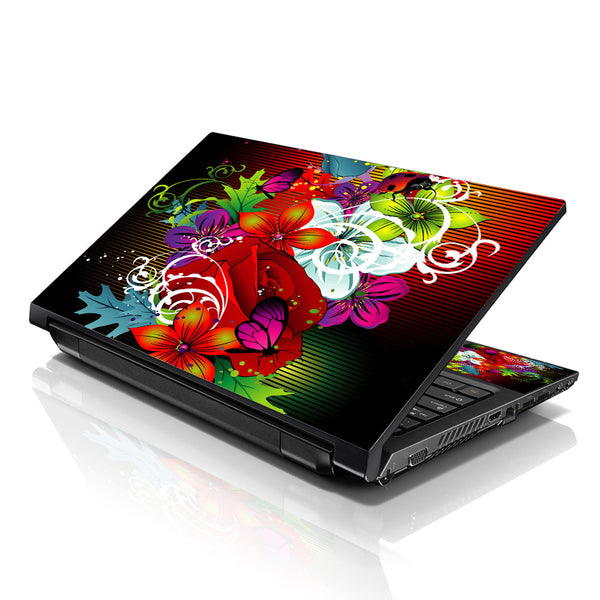 Laptop Notebook Skin Decal with 2 Matching Wrist Pads - Colorful Floral