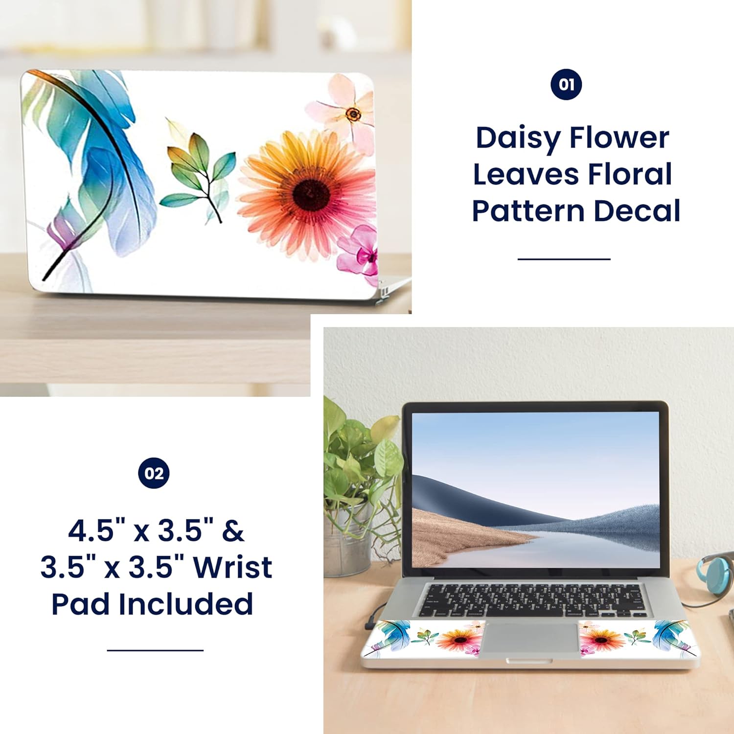 Skin Universel Pour PC Portable 13" - Motif Fleurs Marguerites Colorées - Neuf