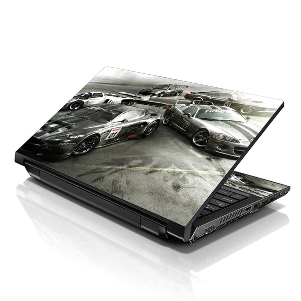 Laptop Notebook Skin Decal with 2 Matching Wrist Pads - Racing Cars