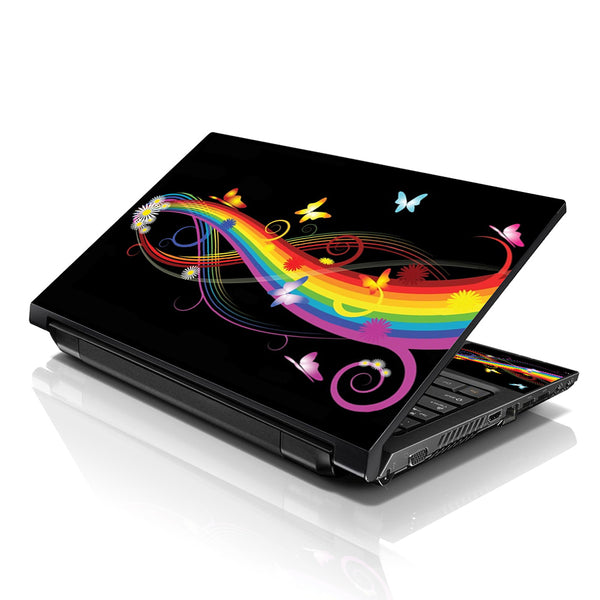 Laptop Notebook Skin Decal with 2 Matching Wrist Pads - Rainbow Butterflies