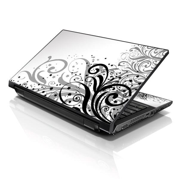 Laptop Notebook Skin Decal with 2 Matching Wrist Pads - White and Grey Floral