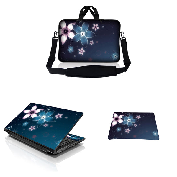 Notebook / Netbook Sleeve Carrying Case w/ Handle & Adjustable Shoulder Strap & Matching Skin & Mouse Pad – Plumeria Flower Floral