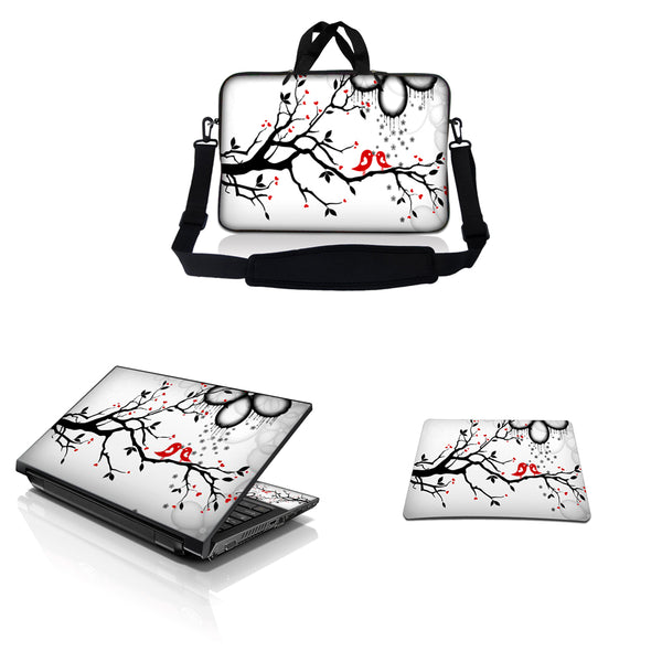 Notebook / Netbook Sleeve Carrying Case w/ Handle & Adjustable Shoulder Strap & Matching Skin & Mouse Pad – Love Birds