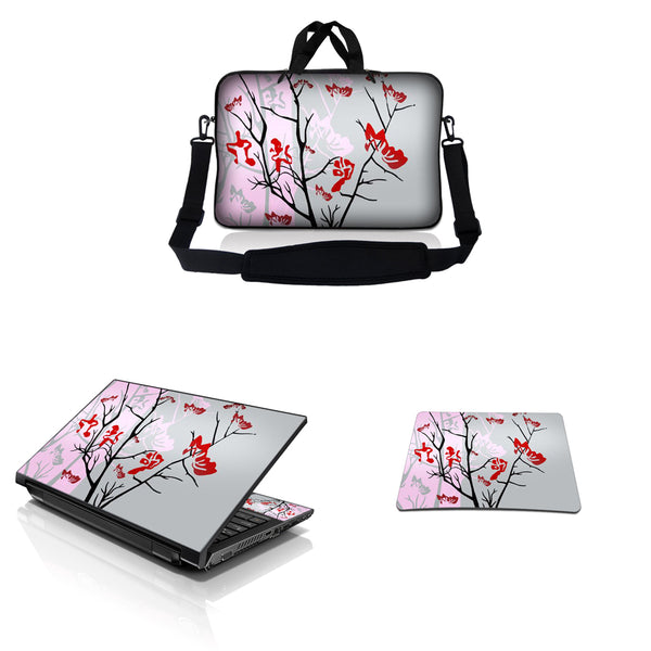 Notebook / Netbook Sleeve Carrying Case w/ Handle & Adjustable Shoulder Strap & Matching Skin & Mouse Pad – Pink Gray
