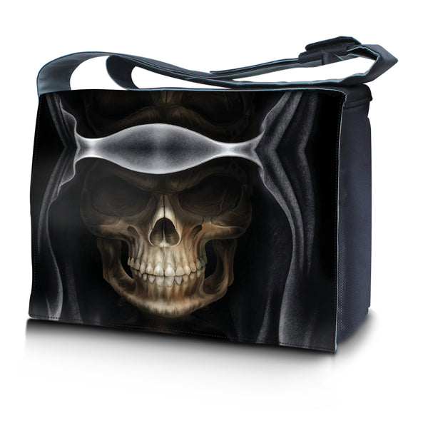 Laptop Padded Compartment Shoulder Messenger Bag Carrying Case – Hooded Dark Lord Skull