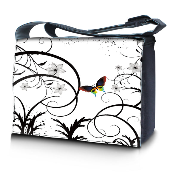 Laptop Padded Compartment Shoulder Messenger Bag Carrying Case – White Butterfly Escape Floral