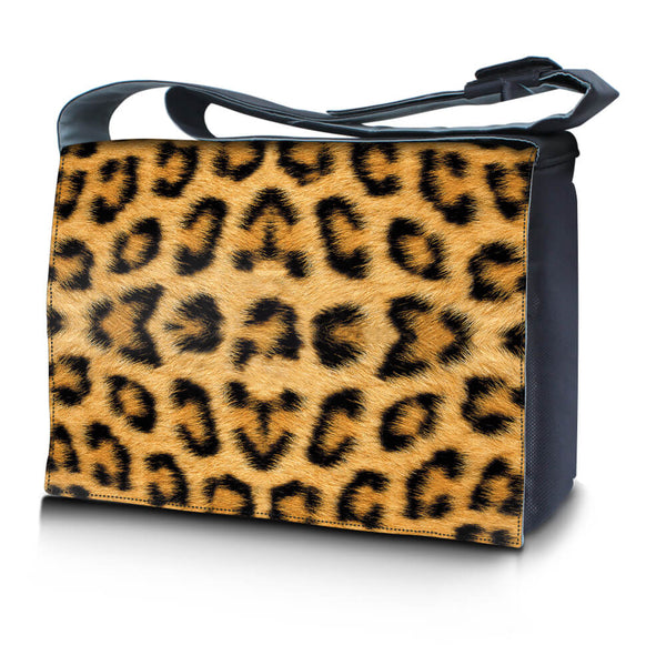 Laptop Padded Compartment Shoulder Messenger Bag Carrying Case – Leopard Print