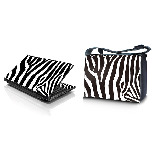 Laptop Padded Compartment Shoulder Messenger Bag Carrying Case & Matching Skin – Zebra Print