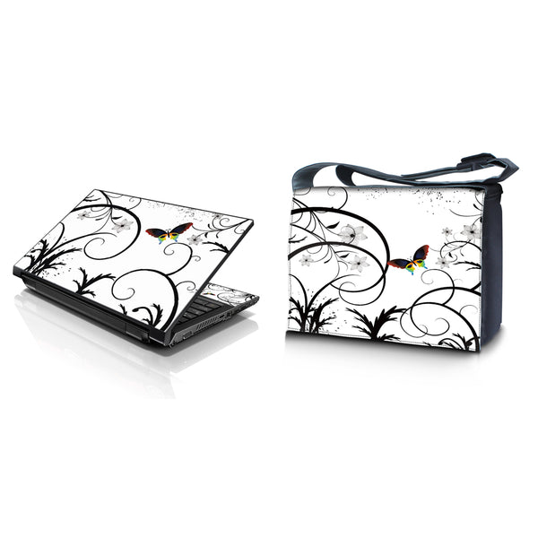 Laptop Padded Compartment Shoulder Messenger Bag Carrying Case & Matching Skin – White Butterfly Escape Floral
