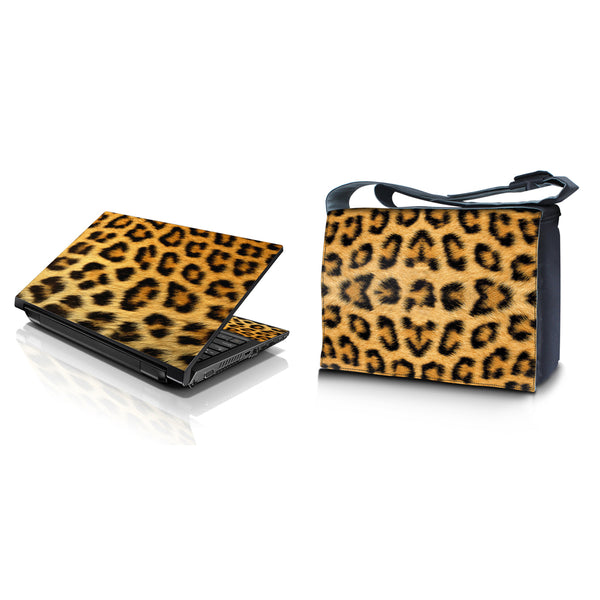 Laptop Padded Compartment Shoulder Messenger Bag Carrying Case & Matching Skin – Leopard Print