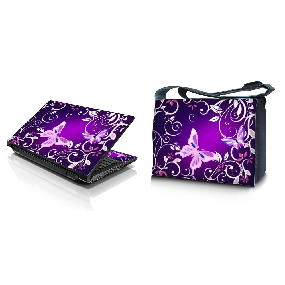 Purple Butterfly Floral Laptop Bag & Skin Combo Pack Laptop Skin Shop
