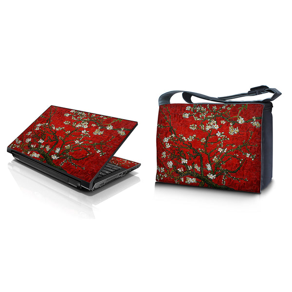 Laptop Padded Compartment Shoulder Messenger Bag Carrying Case & Matching Skin – Red Almond Trees