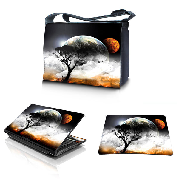 Laptop Padded Compartment Shoulder Messenger Bag Carrying Case & Matching Skin & Mouse Pad – Earth and Moon Eclipse