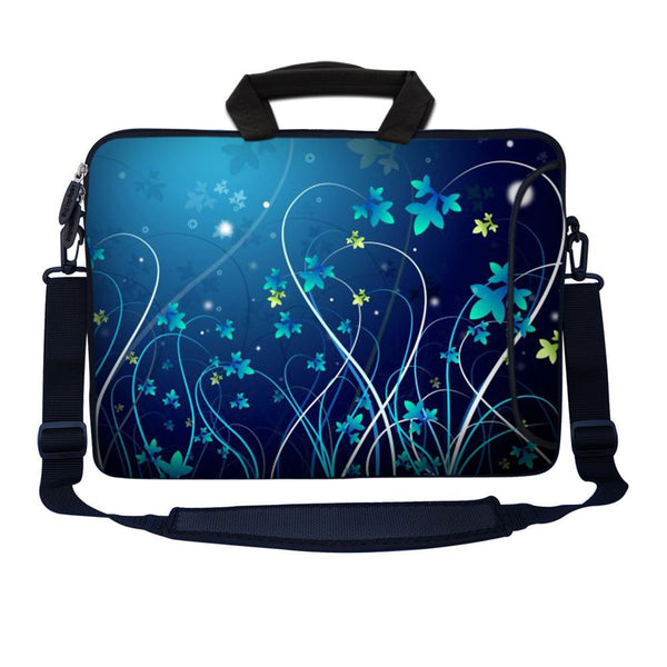 Laptop Sleeve Carrying Case with Large Side Pocket for Accessories and Removable Shoulder Strap - Blue Swirl Mid Summer Night Floral