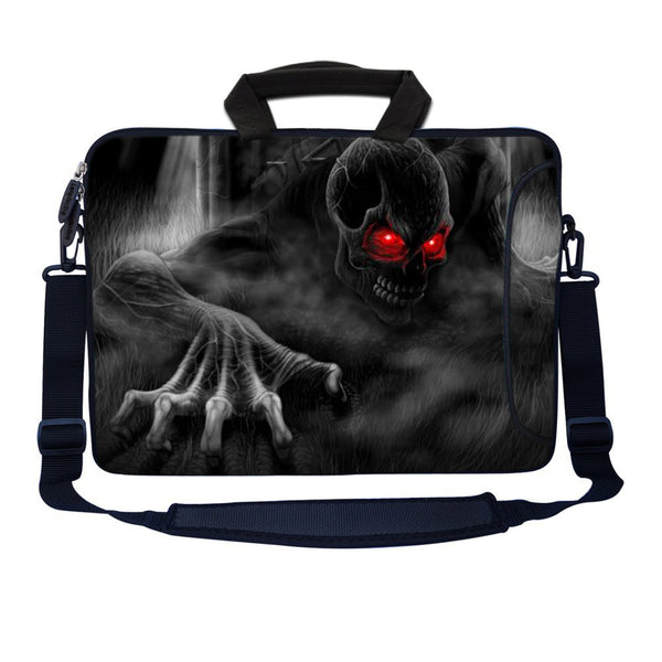 Laptop Sleeve Carrying Case with Large Side Pocket for Accessories and Removable Shoulder Strap - Red Eye Dark Ghost Zombie Skull