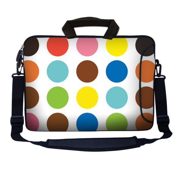 Laptop Sleeve Carrying Case with Large Side Pocket for Accessories and Removable Shoulder Strap - Polka Dots