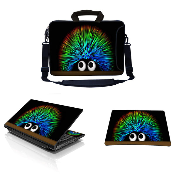 Laptop Sleeve Carrying Case w/ Removable Shoulder Strap & Skin & Mouse Pad – Hedgehog