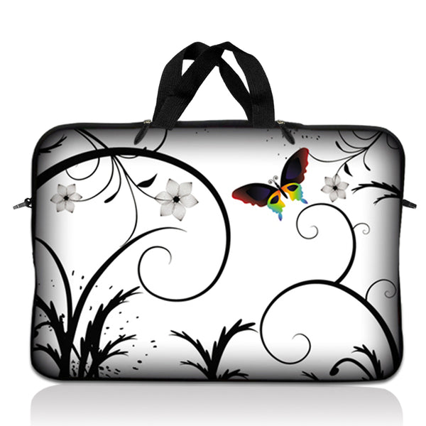 Laptop Notebook Sleeve Carrying Case with Carry Handle – White Butterfly Escape Floral
