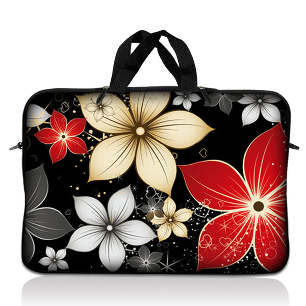 Laptop Notebook Sleeve Carrying Case with Carry Handle – Black Gray Red Flower Leaves