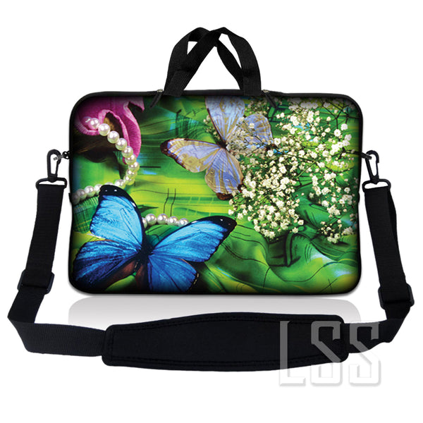 Laptop Notebook Sleeve Carrying Case with Carry Handle and Shoulder Strap - Butterfly Floral