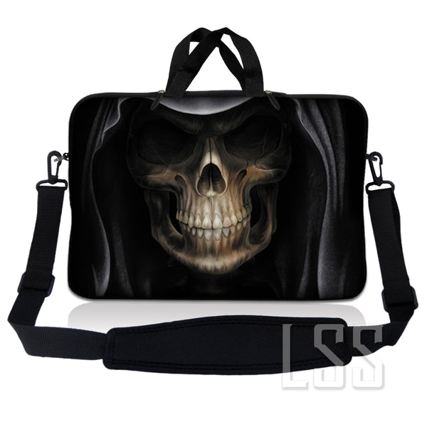 Laptop Notebook Sleeve Carrying Case with Carry Handle and Shoulder Strap - Hooded Dark Lord Skull