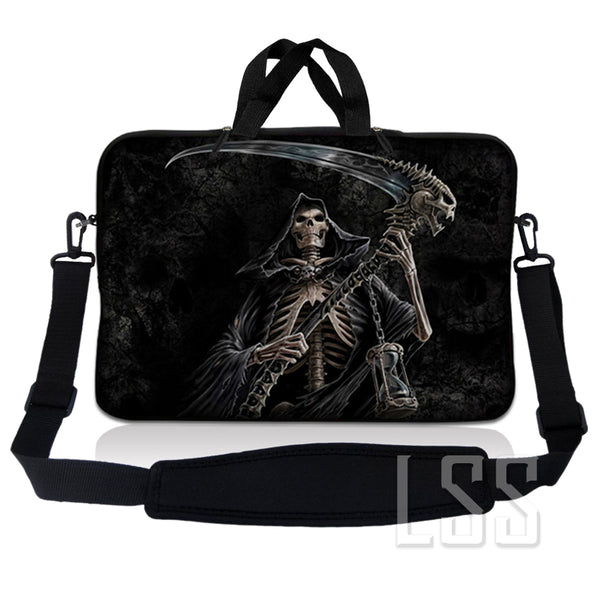 Laptop Notebook Sleeve Carrying Case with Carry Handle and Shoulder Strap - Reaper Skull
