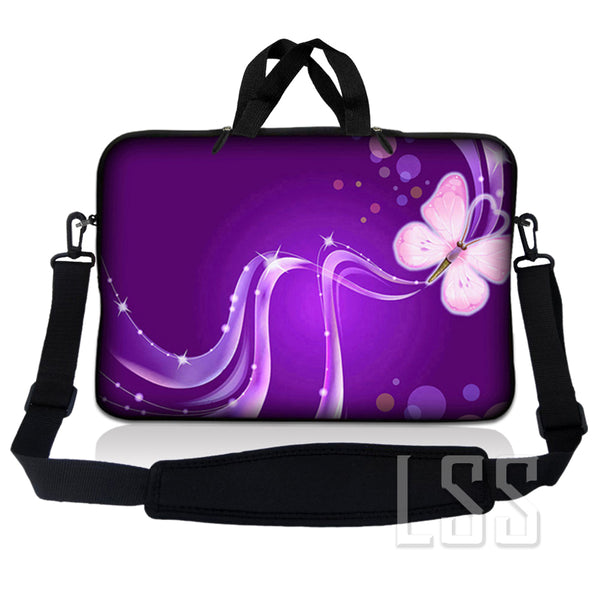 Laptop Notebook Sleeve Carrying Case with Carry Handle and Shoulder Strap - Purple Butterfly Floral
