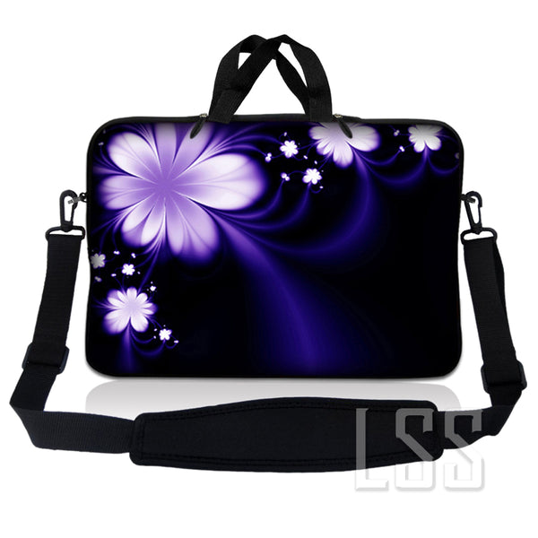 Laptop Notebook Sleeve Carrying Case with Carry Handle and Shoulder Strap - Purple Flower Floral