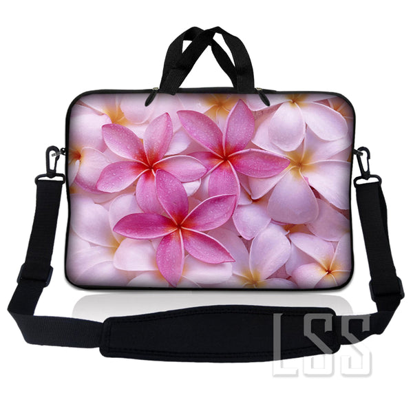 Laptop Notebook Sleeve Carrying Case with Carry Handle and Shoulder Strap - Pink Plumeria Flower