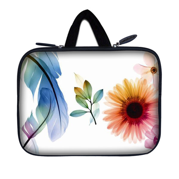 Tablet Sleeve Carrying Case w/ Hidden Handle – Daisy Flower Leaves Floral