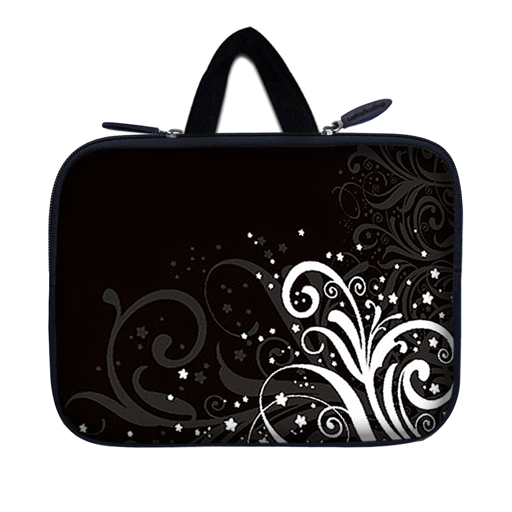 Black and White Flower Tablet Carrying Case with Hidden Handle Laptop