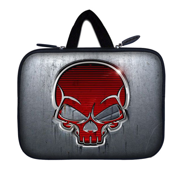 Tablet Sleeve Carrying Case w/ Hidden Handle – Silver Red Skull