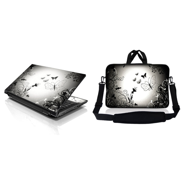 Notebook / Netbook Sleeve Carrying Case w/ Handle & Adjustable Shoulder Strap & Matching Skin – Dark Contrast Fade Butterfly