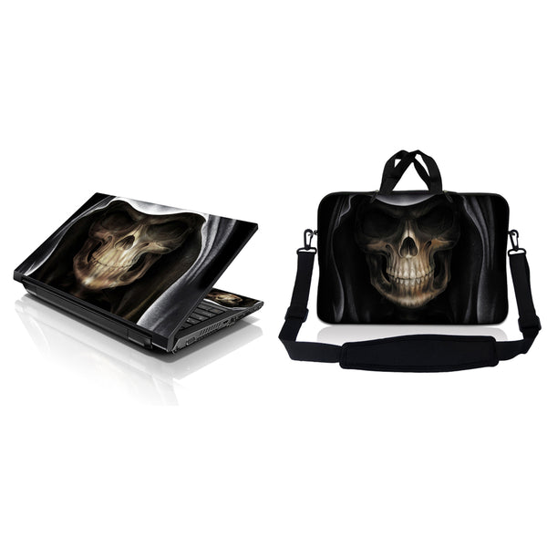 Notebook / Netbook Sleeve Carrying Case w/ Handle & Adjustable Shoulder Strap & Matching Skin – Hooded Dark Lord Skull