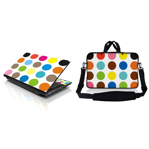Notebook / Netbook Sleeve Carrying Case w/ Handle & Adjustable Shoulder Strap & Matching Skin – Polka Dots