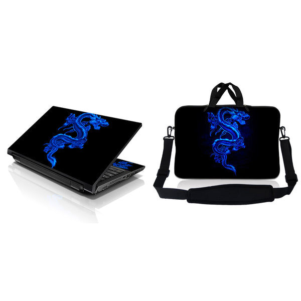 Notebook / Netbook Sleeve Carrying Case w/ Handle & Adjustable Shoulder Strap & Matching Skin – Blue Dragon