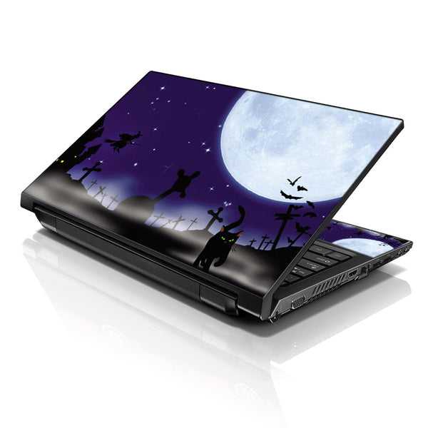 Laptop Notebook Skin Decal with 2 Matching Wrist Pads - Night Moon with Black Cat