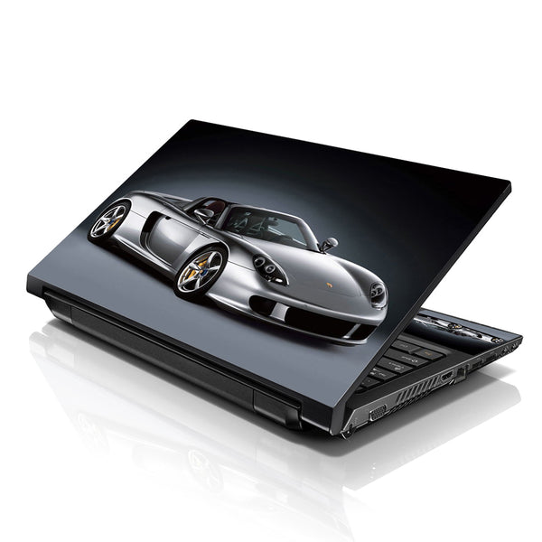 Laptop Notebook Skin Decal with 2 Matching Wrist Pads - Silver Porsche Car