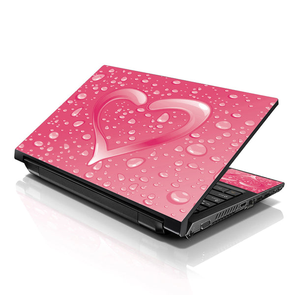 Laptop Notebook Skin Decal with 2 Matching Wrist Pads - Pink Heart