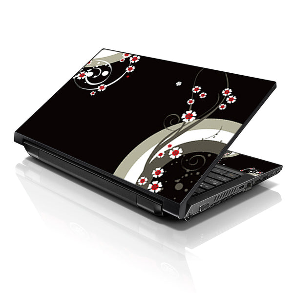 Laptop Notebook Skin Decal with 2 Matching Wrist Pads - Lonely Red Flowers
