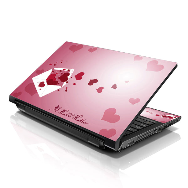 Laptop Notebook Skin Decal with 2 Matching Wrist Pads - Pink Hearts Envelope