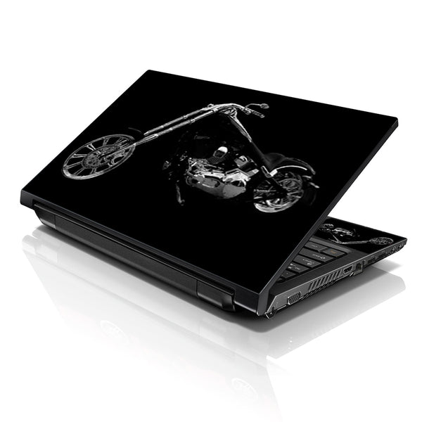 Laptop Notebook Skin Decal with 2 Matching Wrist Pads - Black Motorcycle