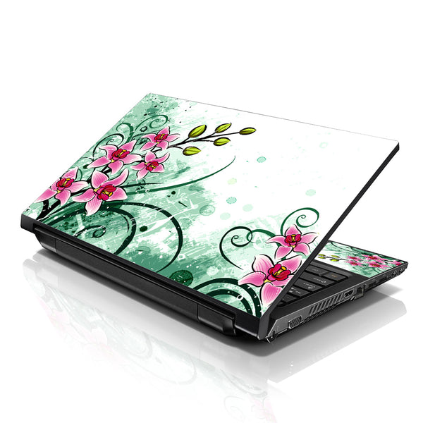 Laptop Notebook Skin Decal with 2 Matching Wrist Pads - Pink Flower Floral