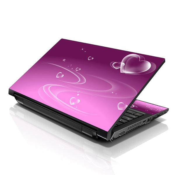Laptop Notebook Skin Decal with 2 Matching Wrist Pads - Pink Hearts