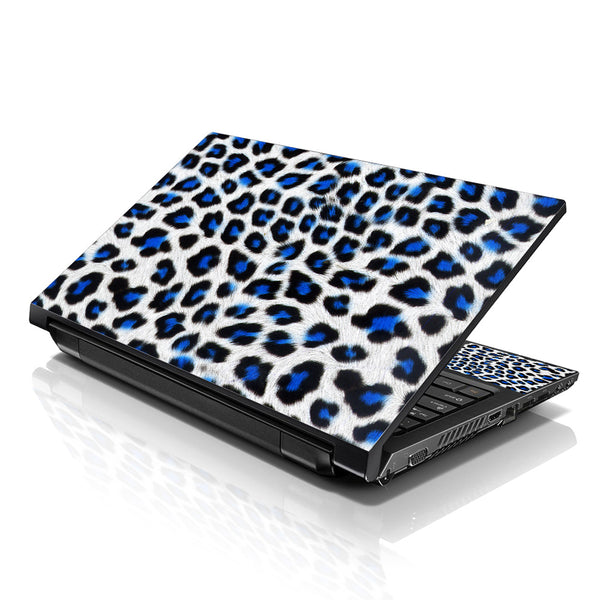 Laptop Notebook Skin Decal with 2 Matching Wrist Pads - Blue Leopard
