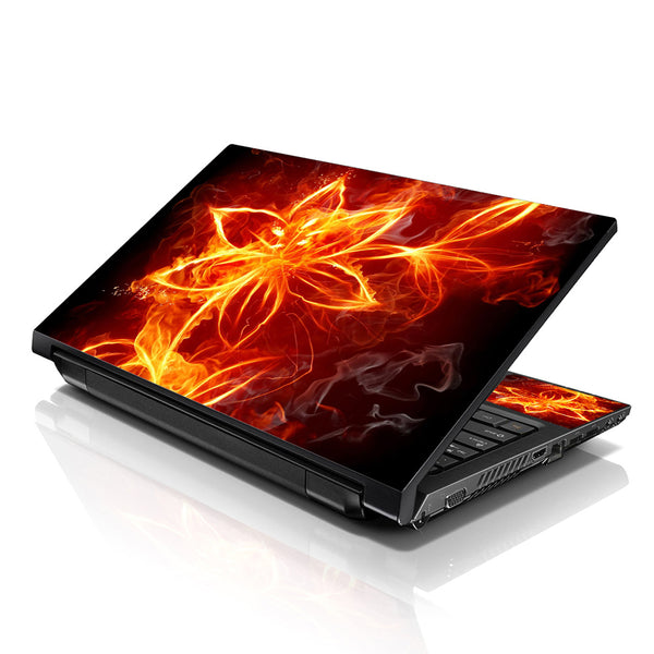Laptop Notebook Skin Decal with 2 Matching Wrist Pads - Flower on Fire