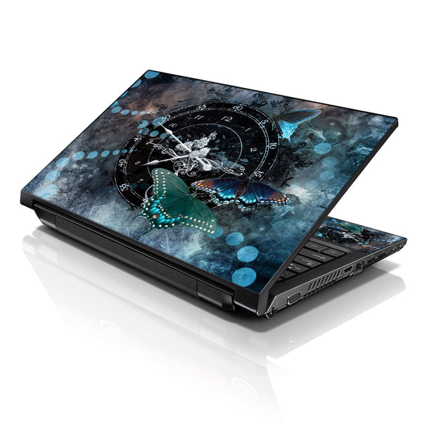 Laptop Notebook Skin Decal with 2 Matching Wrist Pads - Clock Butterfly Time
