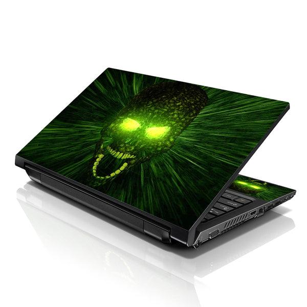 Laptop Notebook Skin Decal with 2 Matching Wrist Pads - Green Zombie Skull